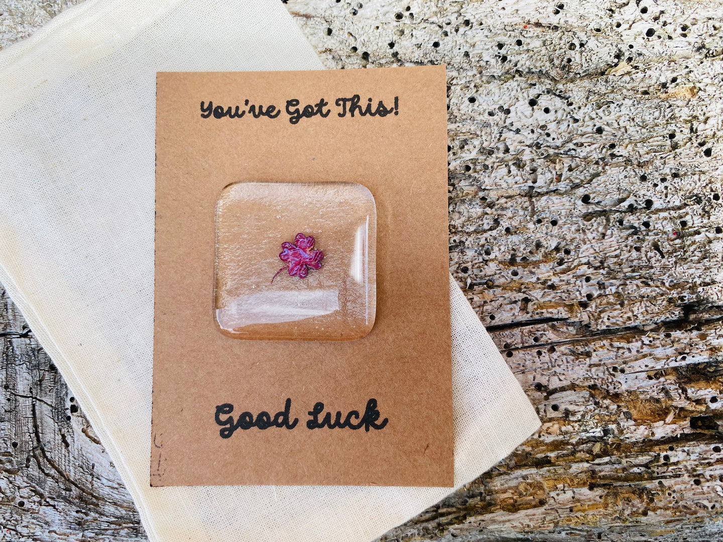 Handmade fused glass clover good luck token / pocket hug 