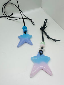 Handmade fused glass star necklace with bead detail 