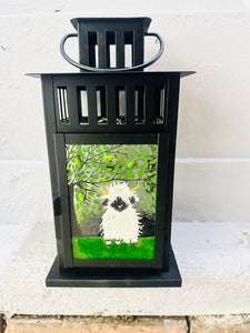 Handmade Fused Glass four seasons Black Nosed Sheep  / valais Lantern 