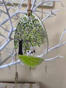 Handmade Fused Glass Easter Egg with cow detail 