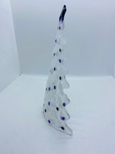 Load image into Gallery viewer, Handmade fused glass self standing Christmas tree in clear and royal purple 