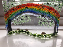 Load image into Gallery viewer, Handmade fused glass rainbow with hedgehog detail 