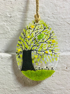 Handmade fused glass Easter Egg with sheep detail 
