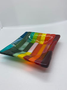 Fused glass Large Striped reds, oranges, yellows & greens Dish