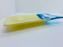 Load image into Gallery viewer, Handmade fused glass dish in cream with blue patchwork 
