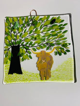 Load image into Gallery viewer, Fused Glass Highland Cow Medium Wall Hanger