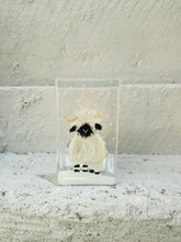 Load image into Gallery viewer, handmade fused glass valais black nosed sheep tealight holder