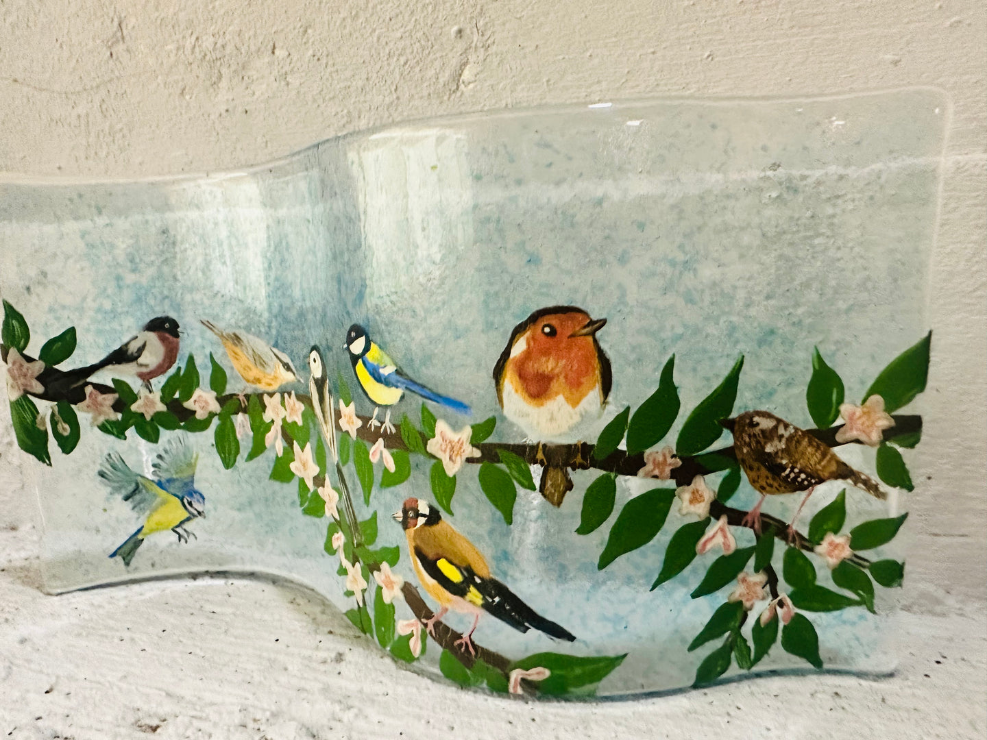 Fused Glass Garden Birds Spring