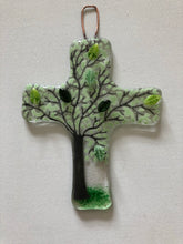 Load image into Gallery viewer, Handmade fused glass four seasons crosses wall hangers