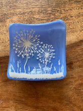 Load image into Gallery viewer, handmade Fused Glass trinket tray / candle dish worth dandelion detail 