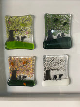 Load image into Gallery viewer, handmade fused glass box frame with four seasons belted Galloway cow detail 