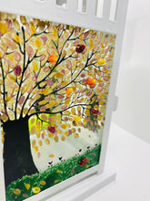 Load image into Gallery viewer, Handmade fused glass four seasons lantern with sheep detail 