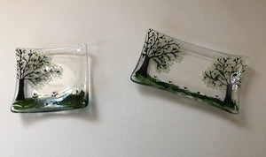 Fused glass trinket tray  and soap dish with countryside and sheep detail