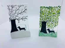 Load image into Gallery viewer, Handmade fused glass tealight holder with  Dachshund  detail 