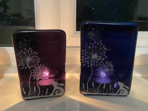 Purple Moon Hare & Dandelion T Light Holder