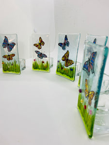 Handmade fused glass butterfly tealight holder