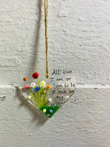 Fused Glass "All that I am I owe to my Mum" Hanging Heart
