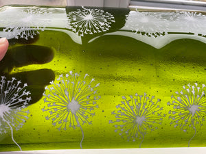 Fused Glass Lime Green Dandelion candle bridge