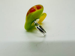 Lime & Yellow Fused Glass Heart Ring