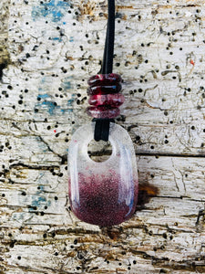 Handmade fused glass cranberry fade pendant and beads 