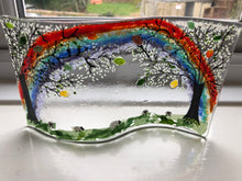 Load image into Gallery viewer, Handmade fused glass self standing glass with rainbow sheep detail 
