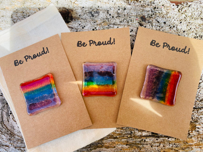 Handmade fused glass rainbow pocket token be proud