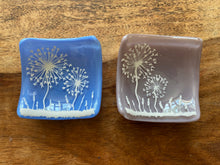 Load image into Gallery viewer, handmade Fused Glass trinket tray / candle dish worth dandelion detail
