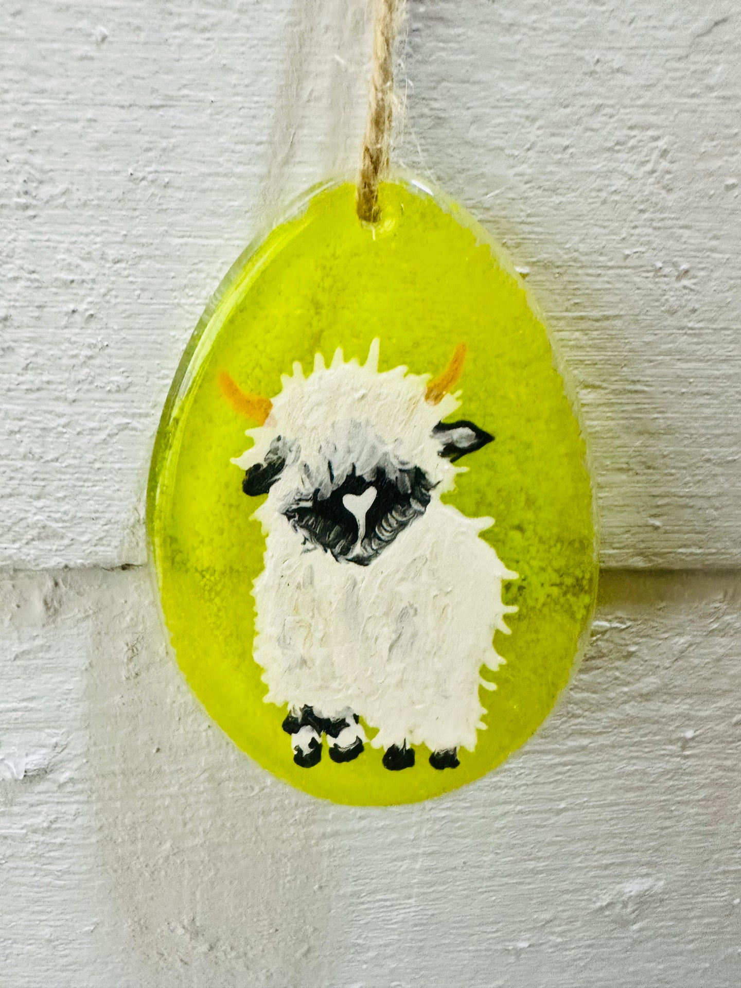 Handmade Fused Glass easter egg with Valais blacknosed sheep detail 
