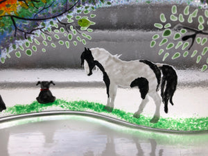 Handmade fused glass self standing horse rainbow 