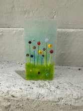 Load image into Gallery viewer, Handmade fused glass meadow flower tealight holder 