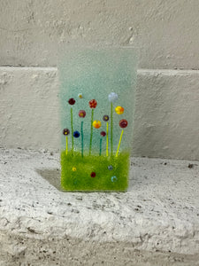 Handmade fused glass meadow flower tealight holder 