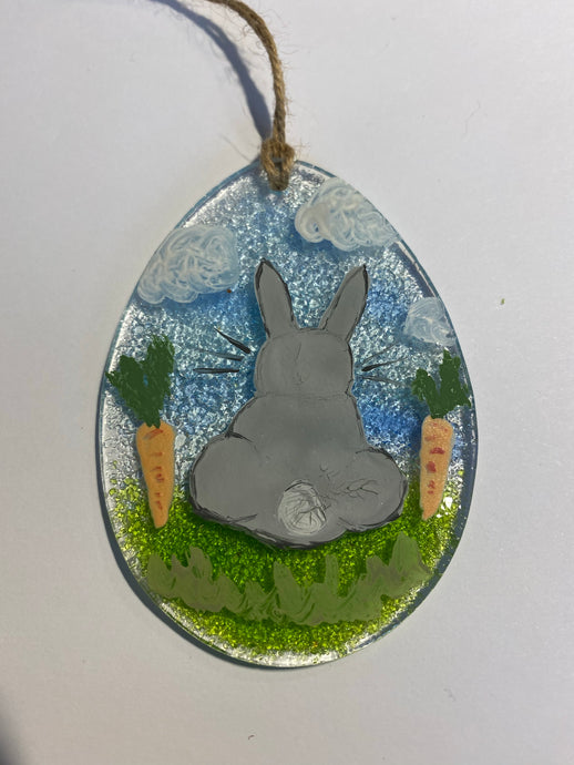 Handmade fused glass Easter egg with bunny detail 