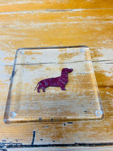 Load image into Gallery viewer, Handmade fused glass coaster with copper Dachshund inlay