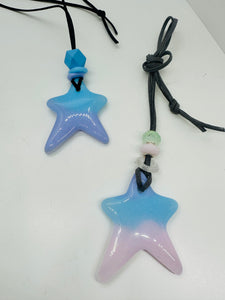 Fused Glass Lilac & Baby Blue Star Necklace with bead detail