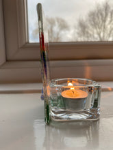 Load image into Gallery viewer, Handmade Fused glass forget me knot rainbow tealight holder 