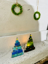 Load image into Gallery viewer, Fused Glass Icy Striped Christmas Tree TeaLight Holder