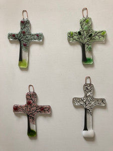 Handmade fused glass four seasons crosses wall hangers 