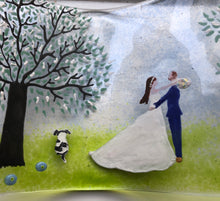 Load image into Gallery viewer, handmade fused glass self standing personailised  wedding glass 