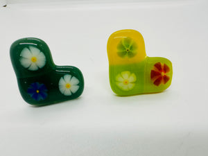 Lime & Yellow Fused Glass Heart Ring