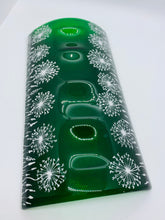 Load image into Gallery viewer, Handmade fused glass emerald green dandelion candle arch  