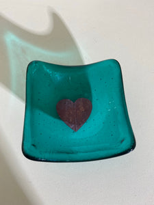 Peacock green  Copper Heart TeaLight candle holder