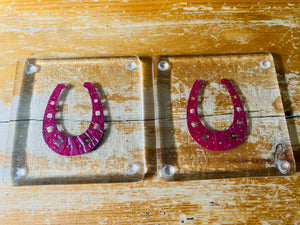 handmade fused glass pair of horse shoe coasters 
