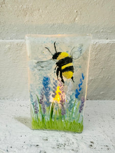 handmade fused glass bumble bee tealight holder 