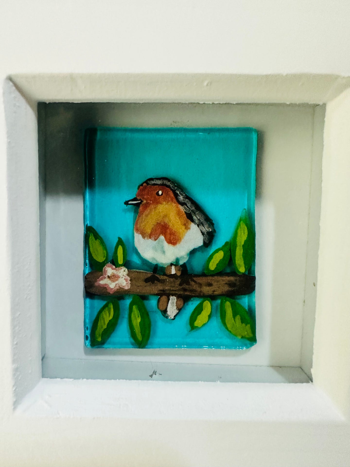 Sky Blue Robin in Box Frame