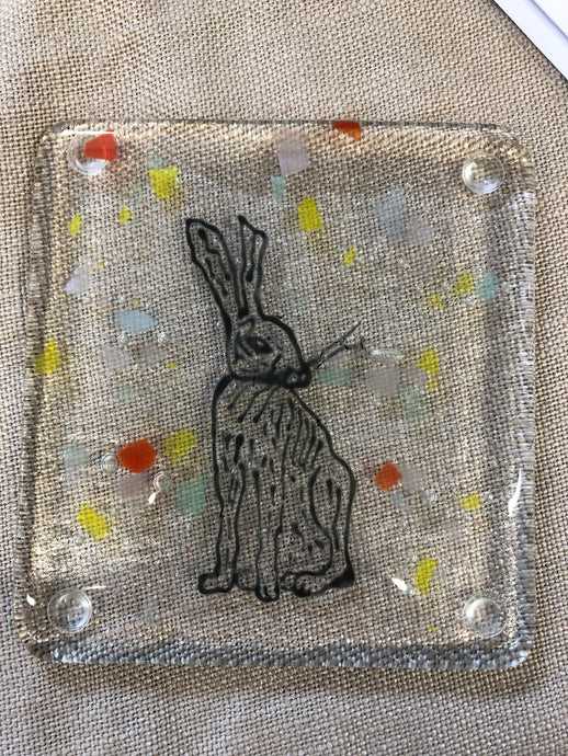 Set of two Handmade Fused Glass Hare Coasters
