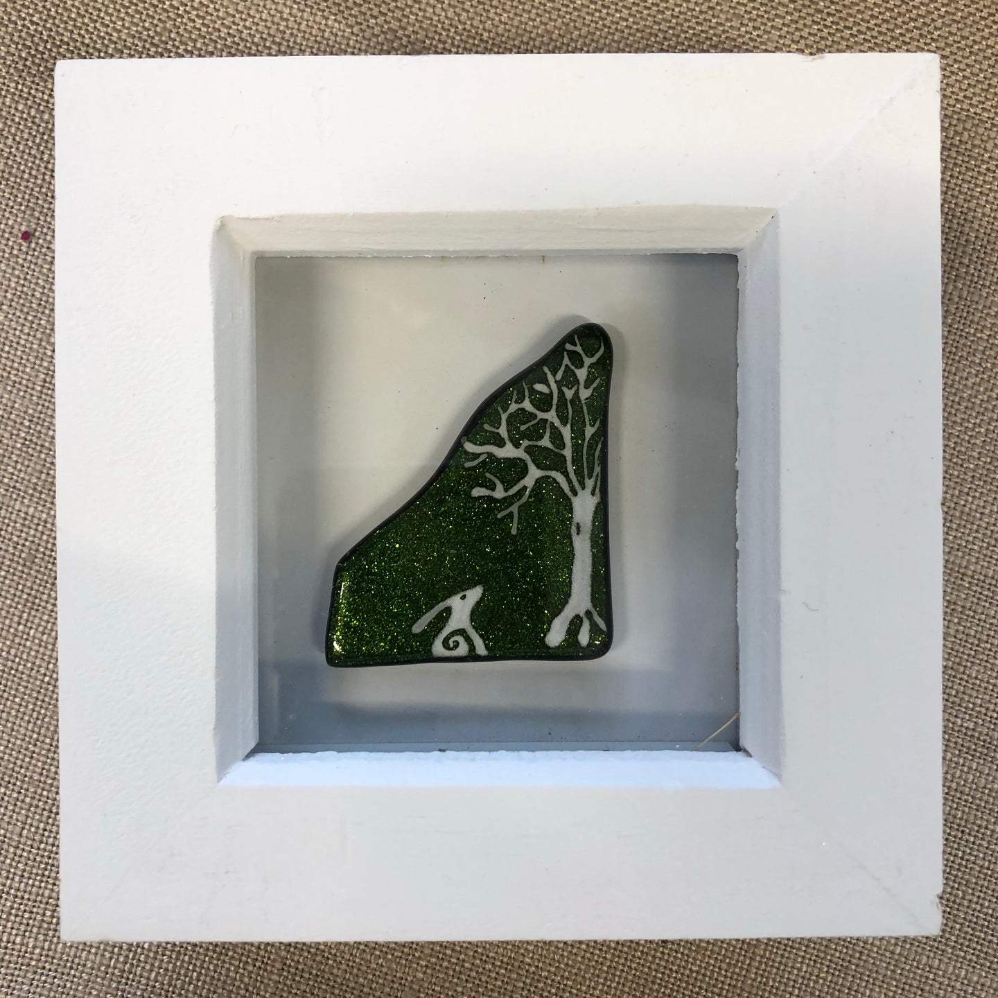 Fused Glass Hare & Tree in Box Frame
