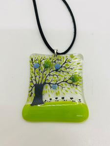Spring sheep Fused Glass Necklace on cord