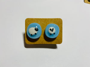 Pale blue different facing sheep Glass Earrings
