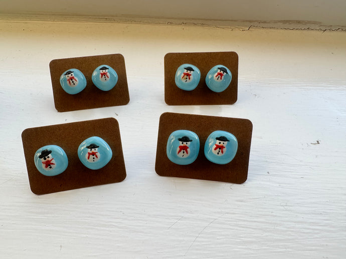 Fused glass snowman earrings 
