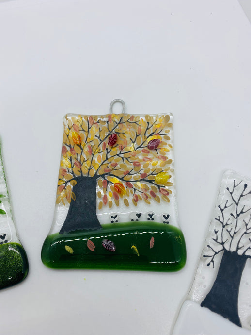 Handmade Fused Glass Sheep Autumn Countryside Wall Hangings